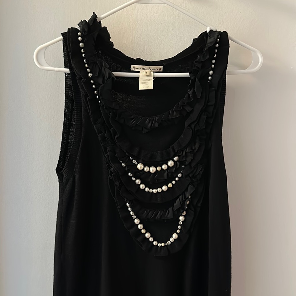 Nanette Lapore size S sleeveless sweater dress with pearls attached